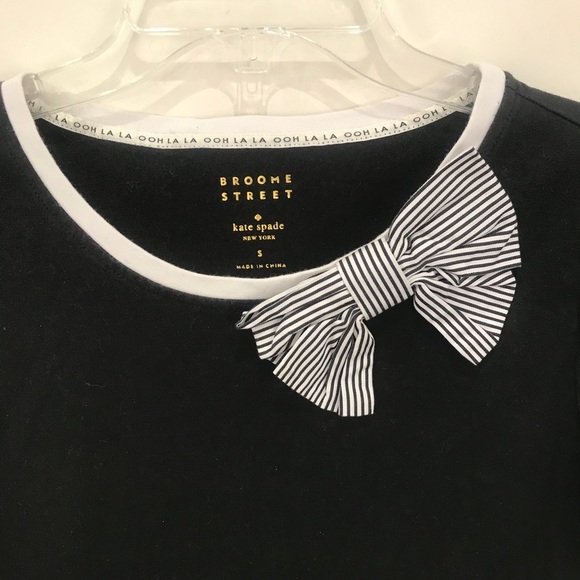 KATE SPADE Stylish Black Top w/Striped Bow on Collar Size Small - Picture 5 of 9